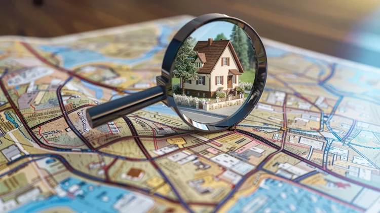 Carte passé à la loupe pour trouver un bien immobilier