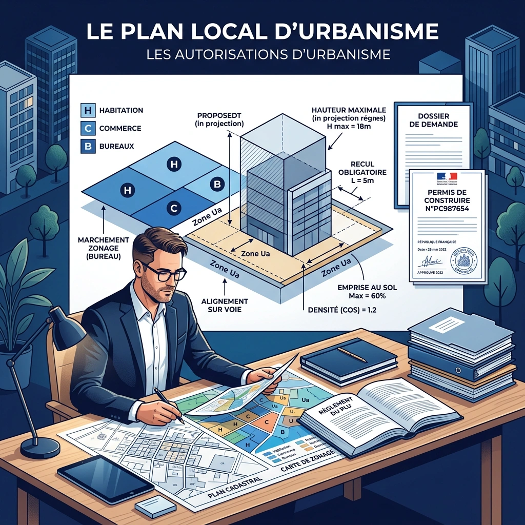 Illustration du PLU montrant les règles d’urbanisme appliquées à un projet immobilier pour un marchand de biens