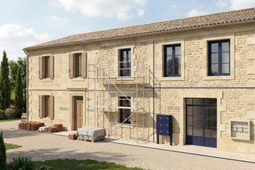 Bâtiment ancien en rénovation transformé en plusieurs logements avec accès distincts