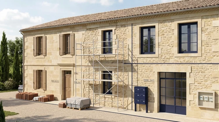 Bâtiment ancien en rénovation transformé en plusieurs logements avec accès distincts